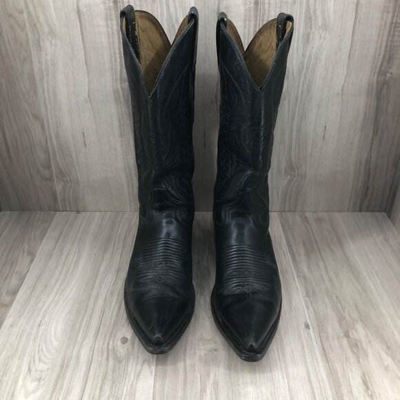 Rudel Western Boots Mens 8.5 Black Leather Pull On Rodeo Cowboy Boots - Picture 6 of 14